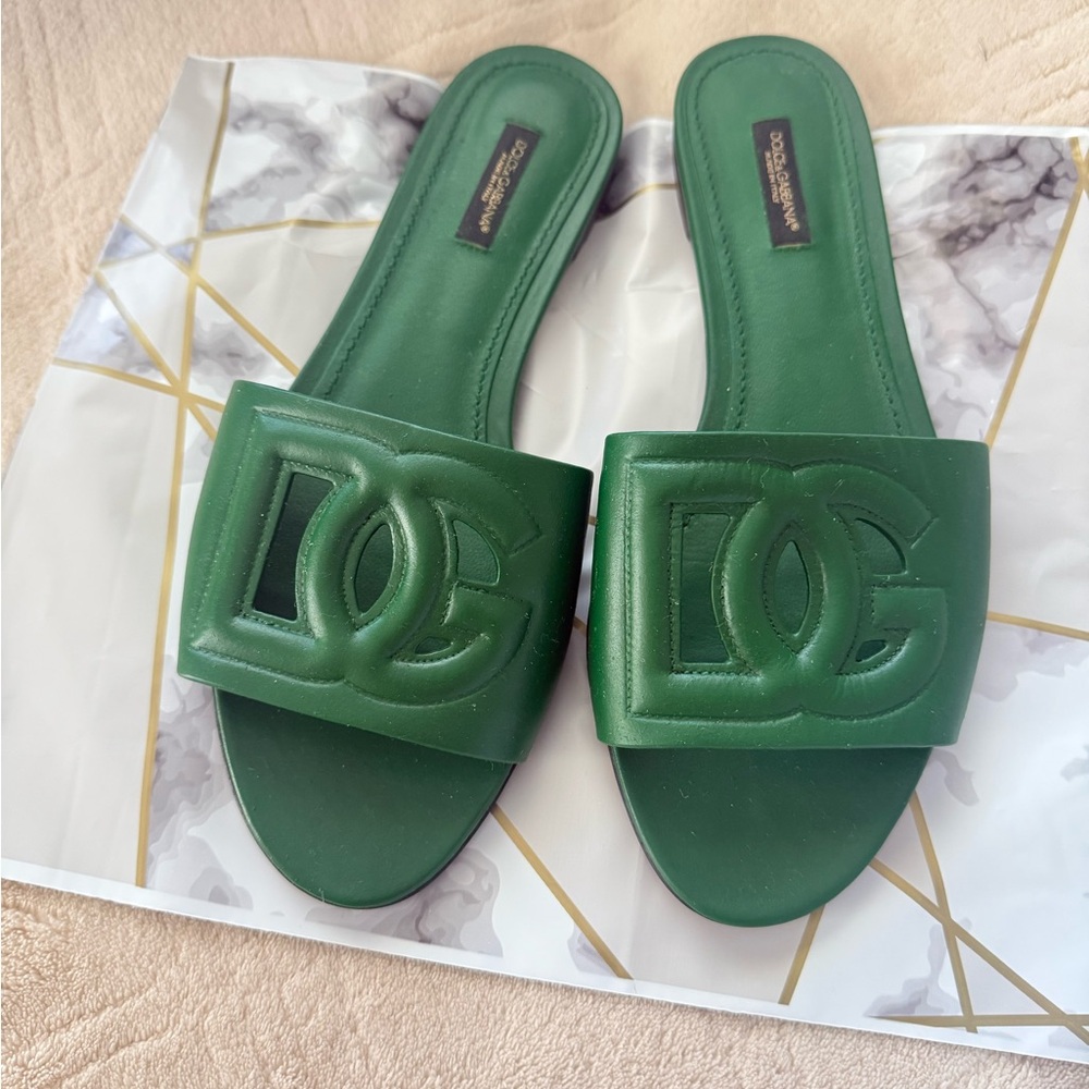 Dolce & Gabbana Green Slide Sandals